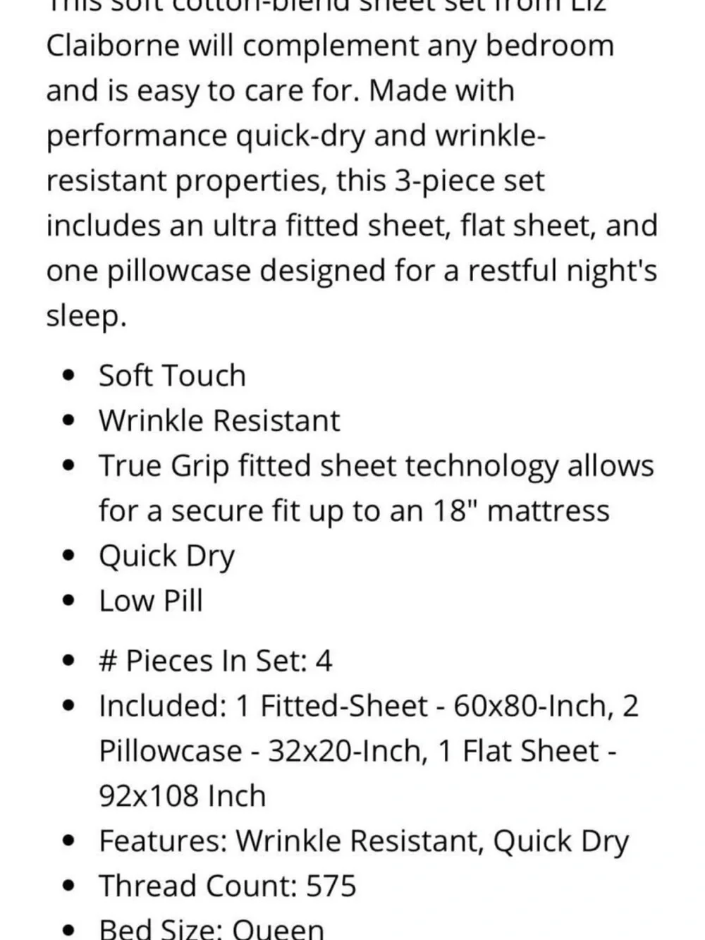 Liz Claiborne Ultra Fit Performance 575TC Sheet Set, Split King, Cool White
